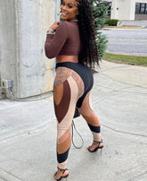Mesh Patchwork Print Leggings Women Hipster Y2K Stitching Color Match Sheath Pants High Waist Body-Shaping High Streetwear