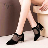Ingvn - 2024 Women High Heel Shoes Mesh Breathable Pumps Zip Pointed Toe Thick Heels Fashion Female Dress Shoes Elegant Footwear