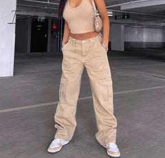 Ingvn - Y2k Cargo Pants Women's Jeans New Fashion Baggy Jeans Denim Overalls 90s Low Rise Pocket Straight Leg Trousers Streetwear