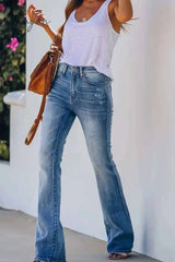 Ingvn - Women Jeans Mid Rise Fitted Denim Pants