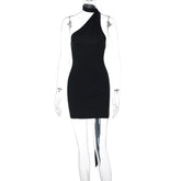 Halter Sleeveless Sexy Mini Dress For Women Robe Elegant Black Off-shoulder Backless Ruched Club Party Dress Vestido