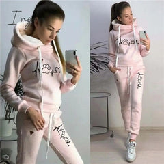 Ingvn - Two Piece Sets Casual Tracksuit Women Hooded Pullover Hoodies and Pants Suit Outfits Female Sweatshirts Autumn Spring Tracksuits