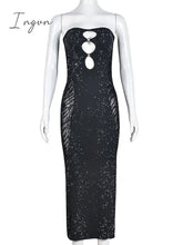 Ingvn - Sexy Strapless Backless Cut Out Midi Dress Women Sleeveless Glitter Slim Fit Robe 2023 Spring Fall Harajuku Fairy Grunge Clothes
