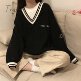 Ingvn - 2023 Fashion Trends Sweaters Women Ulzzang Letter Chic Vintage V-neck Daily Oversize Preppy Girls Knitwear Fall Casual All-match Ins Womens Sweater