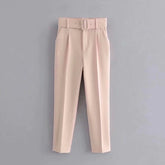 Woman White Career Pant Office Lady Straight Pants Belt Casual Ankle Length Women Trousers Oem Female Suit Set