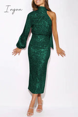 Ingvn - Elegant Formal Solid Sequins Slit Halter Evening Dress Dresses(6 Colors)