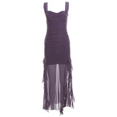 Fashion Sexy Mesh Long Sleeved Dress for Women Y2k Grunge Slim Fit Split Dresses Summer New Mid-length Vestidos Mujer