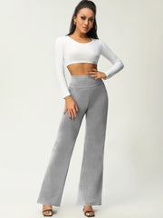Women's Solid Flare Leg Pants, High Waist Stretchy Pants, Casual Every Day Pants, Women's Clothing
