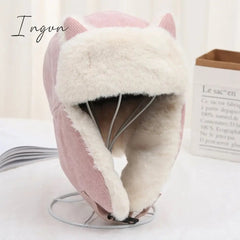 Ingvn - Women Warm Earmuffs Thicken Ear-flapped Hat Winter Cold-proof Warm Cotton Hat Cat Ears Cap Winter Russian Hat