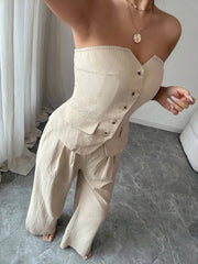 Button Down Tube Top and Pants Set