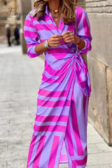 Ingvn - Fashion Print Split Joint Turndown Collar Shirt Dress Dresses(3 colors)