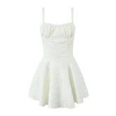 Sexy Women Lace Trim Jacquard Sling Mini Dress Low Waist Summer Ladies Party Robe
