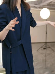 Ingvn - Women Suits Office Sets Pockets Coat Wide Leg Pants New 2023 Spring Autumn Office Wear Women Fashion Elegance Lady Blazer Sets