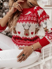 Ingvn - Women's Ugly Christmas Sweater Pullover Sweater Jumper Jumper Ribbed Knit Oversized Geometric Crew Neck Stylish Casual Christmas Daily Fall Winter Red S M L
