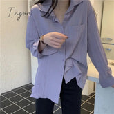 Ingvn - Harajuku Women Blouses Korean Fashion Green Pleated Oversized Basic White Shirts Vintage Long Sleeve Sunscreen Cardigan