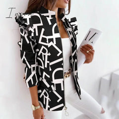 Ingvn - Casual Plaid Jacket Women Spring Autumn Long Sleeve Ruffles Khaki Pink Zippers Woman Coats Fashion Office Lady Jackets Coat