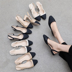 Meotina Low Heels Real Leather Slingbacks Shoes Women Square Toe Pumps Thick Heel Shoes Brand Design Lady Footwear Size 40