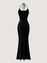 Solid Color Halter Neck Mermaid Dress - Sexy Backless Slim Fit, Flattering Ruffles, Flowy Hem, Perfect for Spring & Summer, Women's Stylish Clothing for Outdoor Events