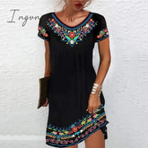 Ingvn - Women's Casual Dress Ethnic Dress Shift Dress Mini Dress Black White Light Green Short Sleeve Floral Print Spring Summer Crew Neck Basic Daily Vacation Loose Fit 2023 S M L XL XXL