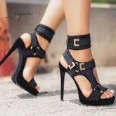 Ingvn - Stylish Buckle Ankle-Wrap Stiletto High Heels