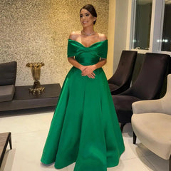 Off Shoulder Green Evening Gown 2025 Elegant Bow Backless Formal Dress A Line Long Prom Dress Party Gown Customizd