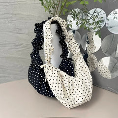 Ingvn Women Chic Underarm Bag Large Capacity Polka Dot Retro Crossbody Bag All Matched Pleated Dumpling Bag for Outdoor Travel