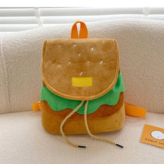 INGVN Large Capacity Plush Backpacks Lovely Cartoon Hamburger Backpack Drawstring School Bag Travel Backpack for Students