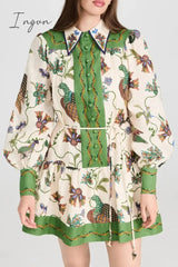 Ingvn - Casual Floral Patchwork Turndown Collar Printed Dress Dresses