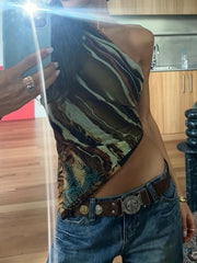 Y2K-Inspired Chic Camo Asymmetrical Top for Women | Sleeveless, Comfort Fit for All Seasons