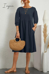 Ingvn - Casual Simplicity Solid Solid Color O Neck A Line Dresses(8 Colors)