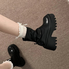 Ingvn Winter Punk Style Women Knee High Boots Fashion Slip On Platform Long Booties Designer Square Heels Botas De Mujer