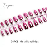 Nails STILETTO Fake Nail Tips 12pcs/Box Metallic False Nail Art Manicure Press on Nails Mirror Look