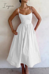 Ingvn - Sexy Solid Fold U Neck Sling Dress Dresses(3 Colors)