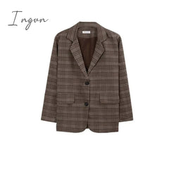 Ingvn - Retro Plaid Blazer Set Single-breasted Jacket & Pencil Skirt 2 Pieces Skirt Suit Female Office Ladies Blazer Suit