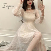 Ingvn - Long Fairy Dress Elegant Sequins Women Long Sleeve Maxi Dresses Summer One-piece Designer Korean Lady Wedding Party Clothing New