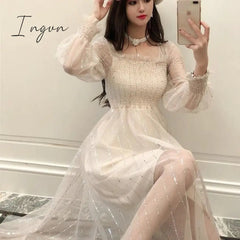 Ingvn - Long Fairy Dress Elegant Sequins Women Long Sleeve Maxi Dresses Summer One-piece Designer Korean Lady Wedding Party Clothing New