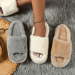 CozyPlus Furry House Slippers - Slippers with Single Band Open Toe Platform, Fuzzy Comfy Warm Design for Home Relaxation - Perfect for Cold Winter Days
