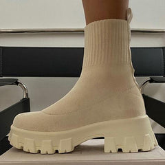 Women Boots Platform Boots For Autumn Winter Shoes Slip On Platform Shoes Women Ankle Boots White Heels Short Botas Mujer