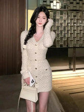 French Elegant Slim Knitted Dress Short Party One Piece Dress Korean Fashion Winter Sexy Bodycon Y2k Mini Dress Woman Chic