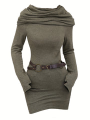 Vibrant Solid Hooded Dress - Long Sleeve, Y2K Inspired, Comfortable and Versatile for Spring and Fall Seasons - Women's Stylish Clothing for Everyday Wear