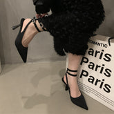 Slingbacks High Heels Pumps Women Pointed Toe Thin Heeled Party Shoes Woman Solid Color Ankle Buckle Summer Sandals