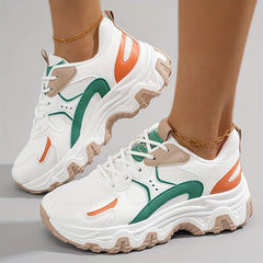 Plus Size Women's Comfortable Low Top Platform Sneakers, Casual Lace Up Outdoor Shoes