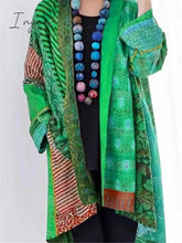 Ingvn - Ethnic Style Striped Printed Cotton Linen Midi Length Coat