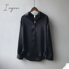 Ingvn - Silk Korean Office Ladies Elegant Shirt Blouse Women Fashion Button Up Satin Shirt Vintage White Long Sleeve Shirts Tops 11355