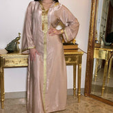 Muslim Abaya Dress for Women Fall Champagne Moroccan Kaftan Hooded Robe Turkish Islamic Jalabiya