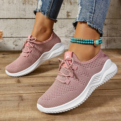 Women'S Casual Running Shoes, Breathable Fabric Sneakers, Low Top Lace-Up, Solid Color, Hand Wash Only, No Embellishments, All-Season Comfort