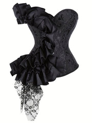 Flirty Ruffle Strapless Corset Bustier - Ultimate Tummy Control Shapewear - Adjustable Lace-Up Jacquard Body Sculptor for Women