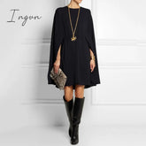 Ingvn - Summer Female Fashion Black Dress Traf Vintage Cape-Style Solid Color Round-Neck Casual Mini Dresses for Women New