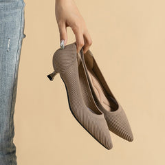 Women's large shoes high-heeled shoes solid color knitted breathable rubber anti-skid sole spring and autumn latex insole