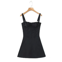 New Fashion Women Back Lacing Up Bandage Black White Sling Dress Sexy Sleeveless Female Summer Party Mini Robe